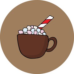 Hand-drawn cup of cocoa and marshmallows. Doodle style vector illustration. Design element for postcards, invitations or oher graphic and web design.