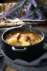 Traditional russian sour cabbage soup