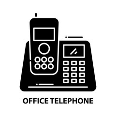 office telephone icon, black vector sign with editable strokes, concept illustration