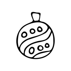 Hand drawn doodle style christmas tree toy in vector. Isolated illustration on white background. For graphic and web design