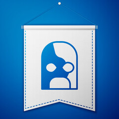 Blue Mexican wrestler icon isolated on blue background. White pennant template. Vector.