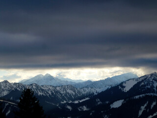 Winter mountain tour to Hornle mountains, Bavaria, Germany