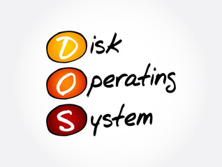 DOS - Disk Operating System acronym, technology concept background