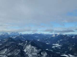 Winter hiking tour to Sch&ouml;nberg mountain in Bavaria, Germany