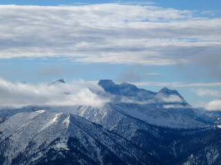 Winter hiking tour to Schönberg mountain in Bavaria, Germany