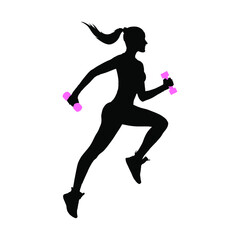 Fototapeta na wymiar Athletic woman holding dumbbells and doing crossfit. Vector silhouette illustration on white background