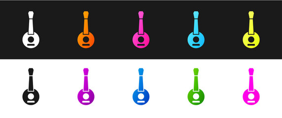 Set Banjo icon isolated on black and white background. Musical instrument. Vector.