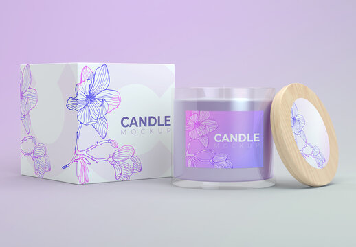 Isolated Customizable Candle with Cap and Box Mockup