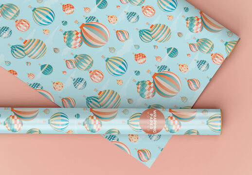 Gift Wrapping Paper Mockup, One Rolled and the Other Stretched