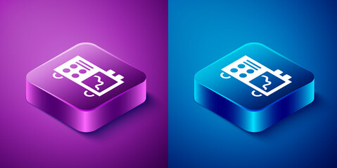 Isometric Spectrometer icon isolated on blue and purple background. Square button. Vector.