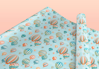 Gift Wrapping Paper Mockup, One Rolled and the Other Stretched