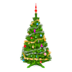 Christmas tree with Christmas decoration, 3D rendering
