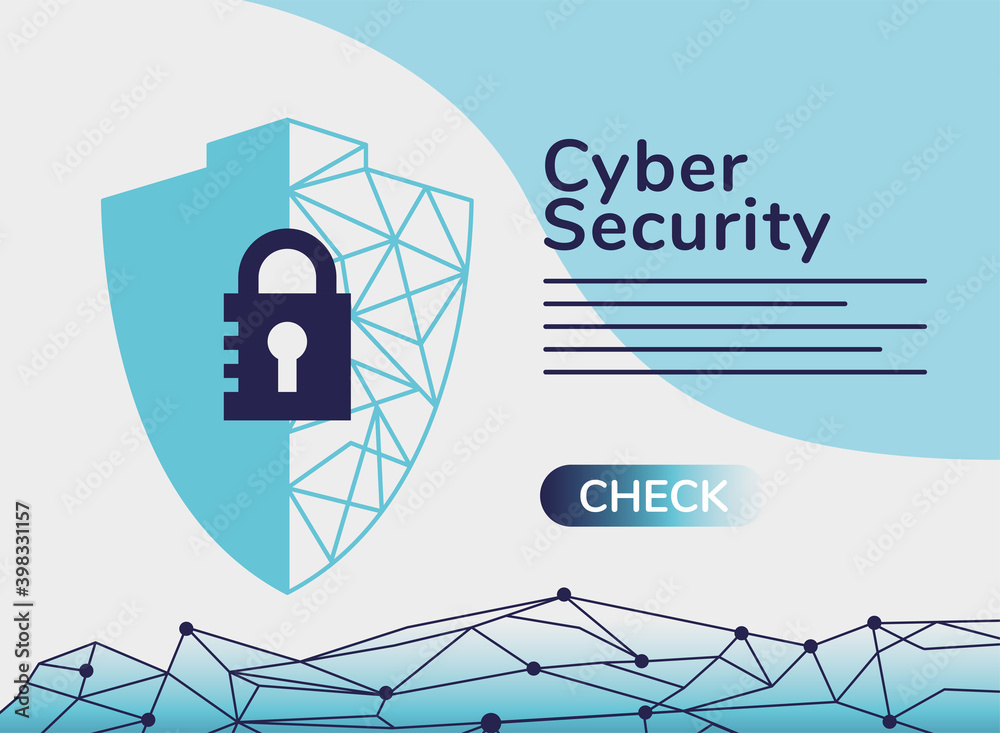 Canvas Prints cyber security infographic with padlock in shield and circuit