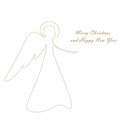 Christmas card with angel line drawing, vector illustration