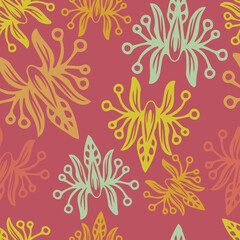 Fototapeta na wymiar Vector seamless pattern colorful tender design of lined silhouettes flowers