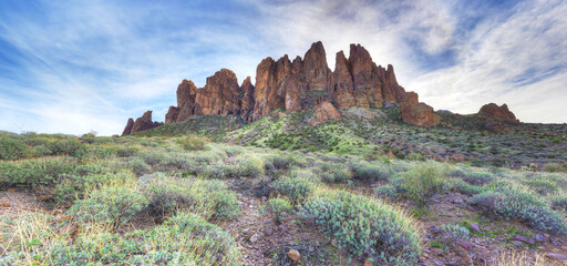 Panorama of the Superstition Mountains in Arizona, United States