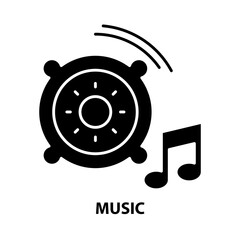 music icon, black vector sign with editable strokes, concept illustration