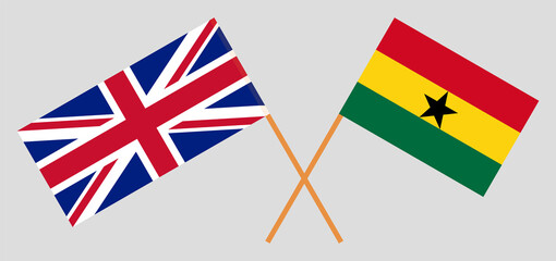 Crossed flags of the UK and Ghana. Official colors. Correct proportion