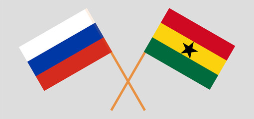 Crossed flags of Russia and Ghana. Official colors. Correct proportion