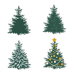 Vector set of Christmas trees. Template for fun decorations. Merry Christmas and a Happy New Year.