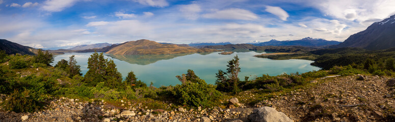blue lake in Torres del Paine National Park in Chile