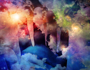 Hand in Colorful Space. 3D rendering