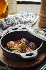 Albondigas meatballs with tomato, rosemary and wine sauce. Spanish and Mexican dish