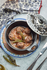 Albondigas meatballs with tomato, rosemary and wine sauce. Spanish and Mexican dish