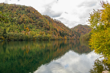 Autumn landscape on the Levico lake, Trentino Alto Adige - Italy