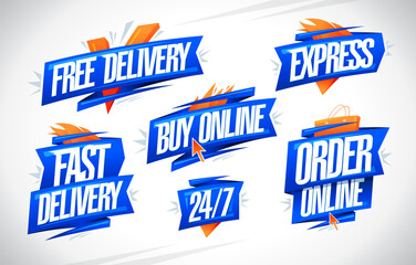 Free, fast and express delivery, buy online, order online signs set