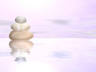Peaceful stones over water by beautiful morning light - 3D render