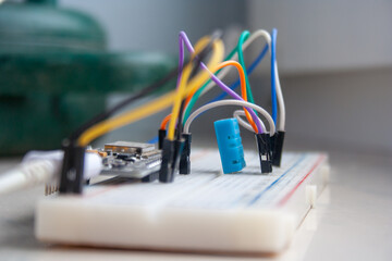 Electronic programming background. Microcontroller project. Arduino electronic platform for hobbyists concept