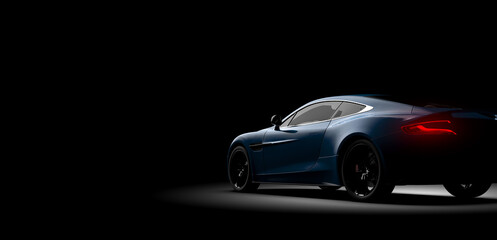 Fototapeta na wymiar Blue generic sport car on a dark background