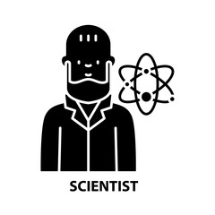 scientist symbol icon, black vector sign with editable strokes, concept illustration