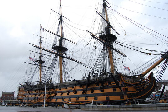 HMS Victory on permanent display at the Historic Dockyard in Portsmouth, UK