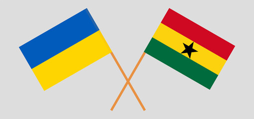 Crossed flags of Ukraine and Ghana. Official colors. Correct proportion