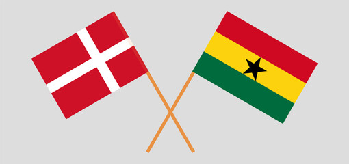 Crossed flags of Denmark and Ghana. Official colors. Correct proportion
