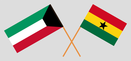 Crossed flags of Kuwait and Ghana. Official colors. Correct proportion