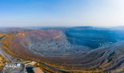 Aerial view of southern mining factory, mine quarry in Ukraine