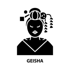 geisha icon, black vector sign with editable strokes, concept illustration