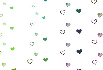 Light Pink, Green vector background with Shining hearts.