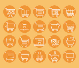 bundle of twenty shopping carts line style icons