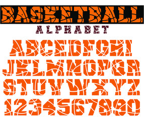 Basketball font vector. Sport font alphabet letters and numbers 