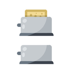 Toaster. A set of kitchen electrical appliances. Fried bread. Element of the kitchen. Food preparation. Flat cartoon illustration isolated on white
