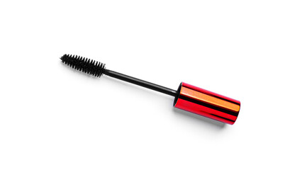 Cosmetic black brush mascara long eyelashes, beauty product isolated on white background. High quality photo
