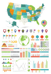 USA map and Infographics design elements. On white