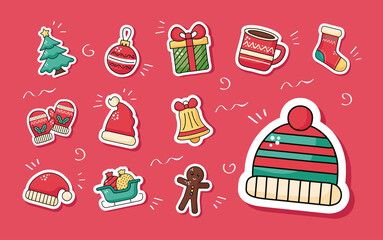 winter hat accessory and set stickers icons