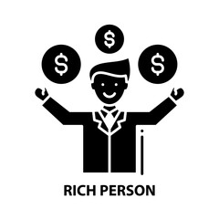 rich person icon, black vector sign with editable strokes, concept illustration