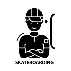 skateboarding icon, black vector sign with editable strokes, concept illustration