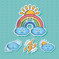 bundle of four kawaii weather comic characters